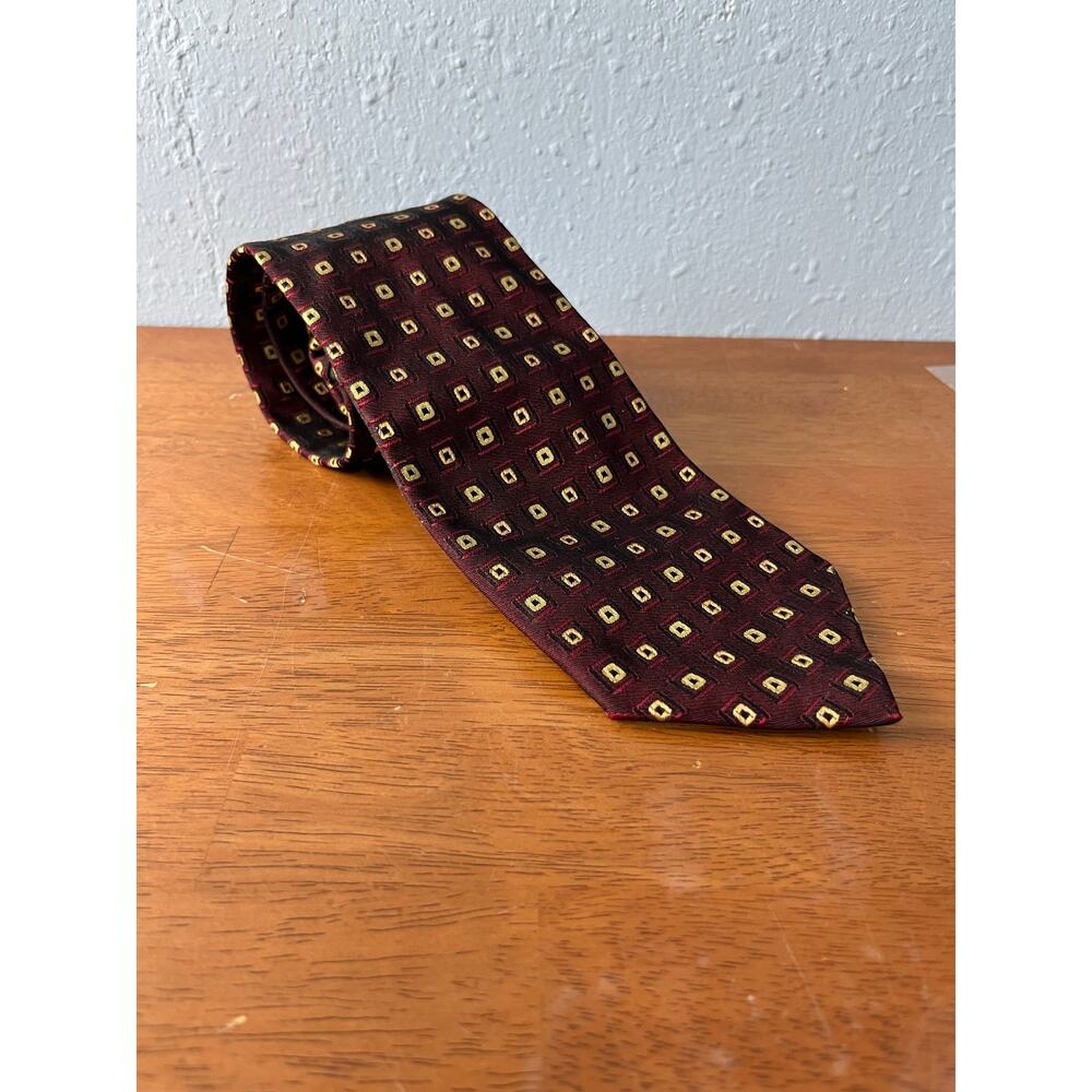 Canali Silk Necktie Italy Burgundy Geometric Square Academia Office 60”